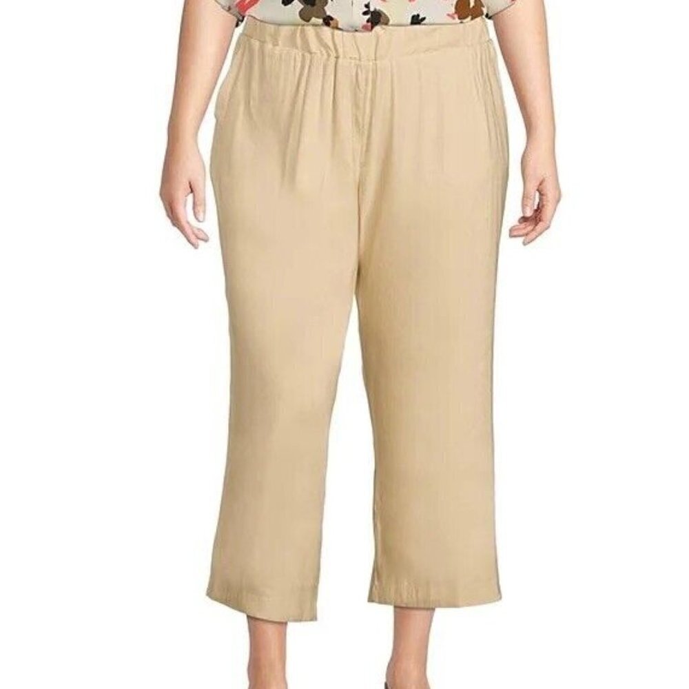 Calvin Klein Cropped Pants Women's Plus Size 3X Beige Linen Blend Elastic Waist